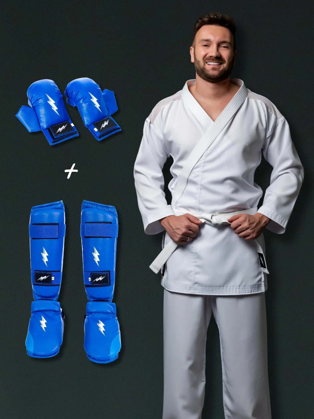 Kit Kimono KM Microfibra Adulto, Luva e Caneleira com Botinha Gold